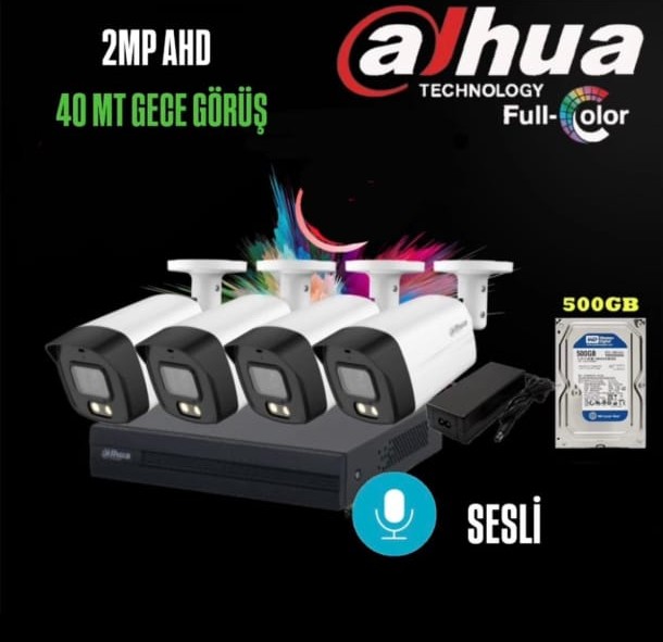 Dahua Gece Renkli ve Sesli  Ahd 4 LÜ Set