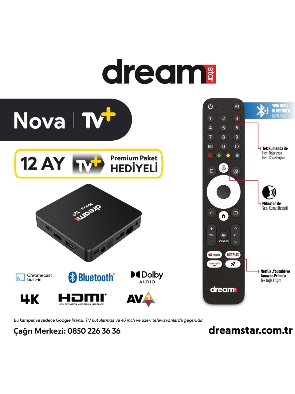 Dreamstar Nova | TV+ (12 Ay Premium Üyelik Hediyeli) 4K Lisansli Android TV Box | 2GB Ram | 32GB Hafıza